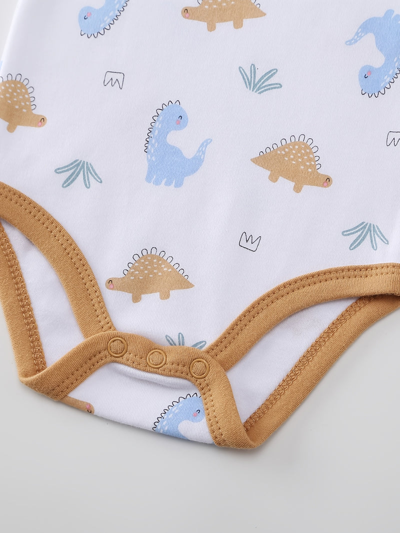 5pcs Baby Boy Bodysuit Set - Soft And Comfortable Short Sleeve Set.