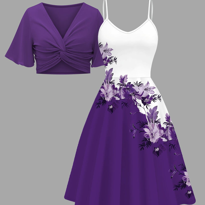 Women's Outfit Featuring a Plain Short-Sleeved V-Neck Top with Pleats.