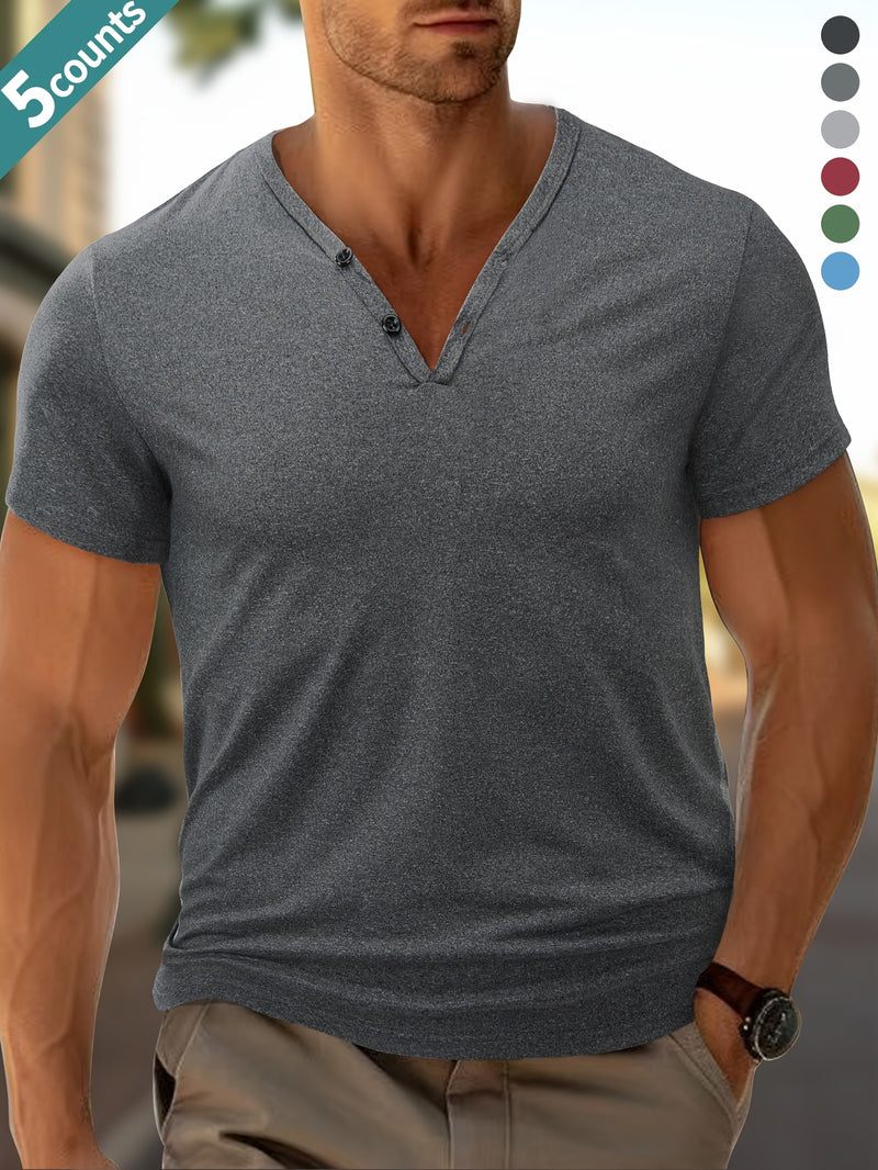 5pcs Men'S Casual V-Neck Short Sleeve T-Shirts.