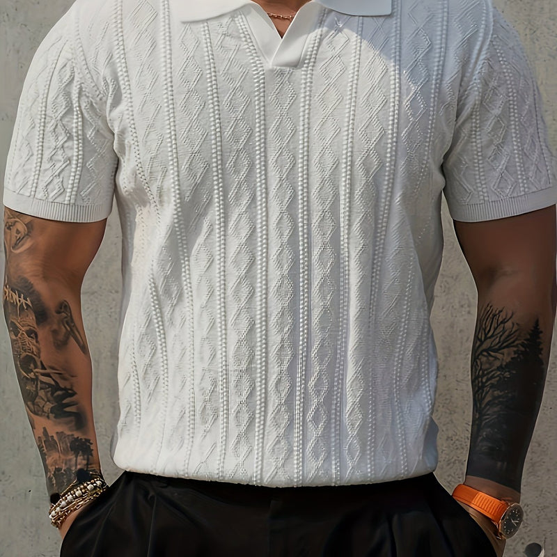 Men's Knit Casual T-Shirt, Fashionable Contrast Color Design.