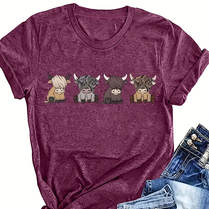 Women's Fashion Round Neck Short Sleeve Casual Loose T-Shirt.