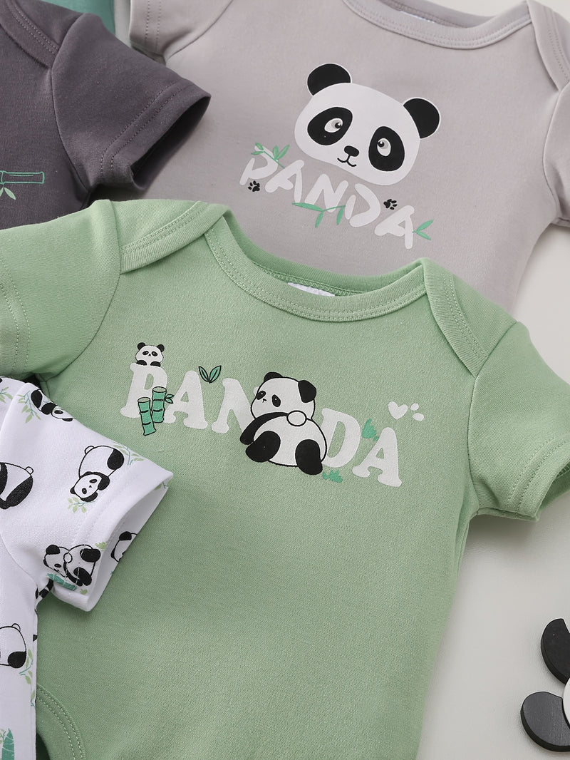 5pcs Set Boys Panda Print Onesies.