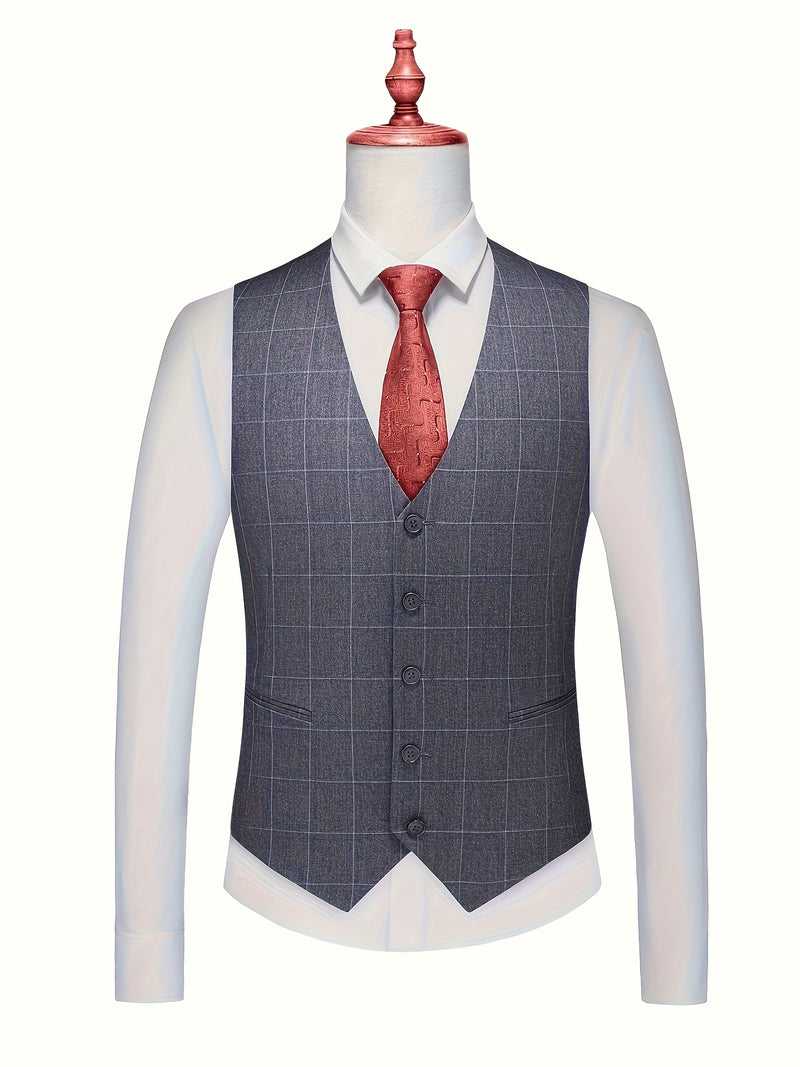 3pcs Men's Slim-Fit Checkered Suit - Notable Suit Suitable for Business.