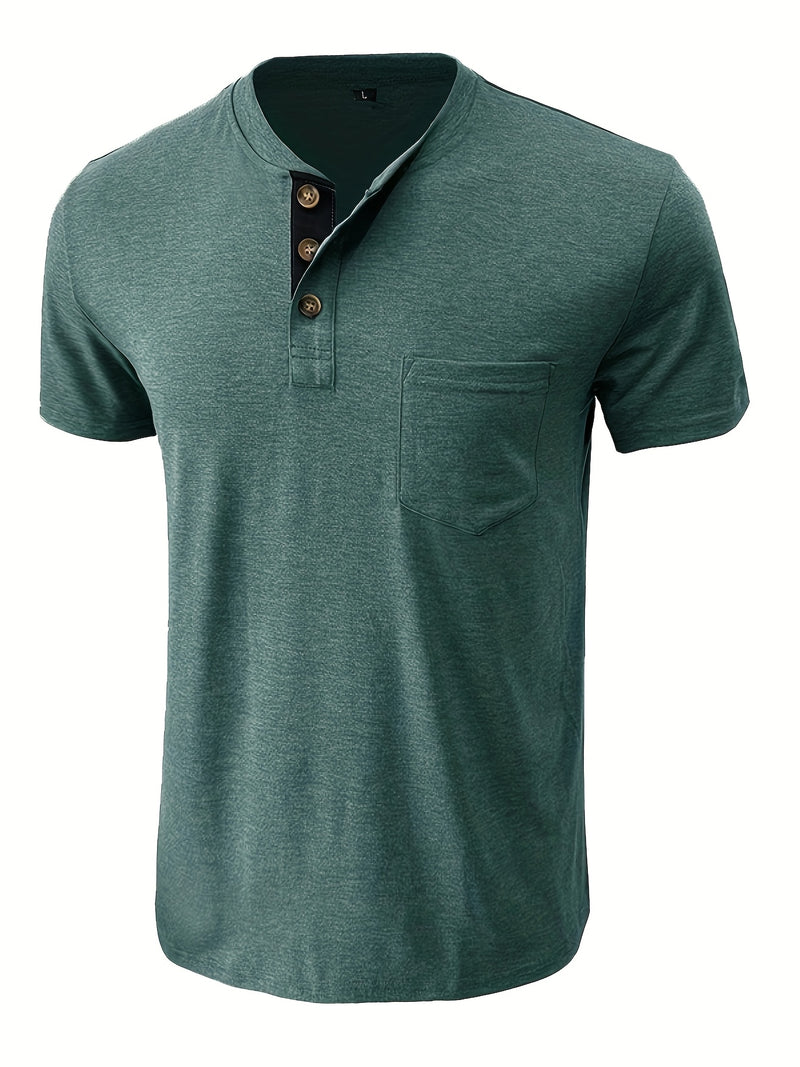 Men's Henley Round Neck Short Sleeve T-Shirt.