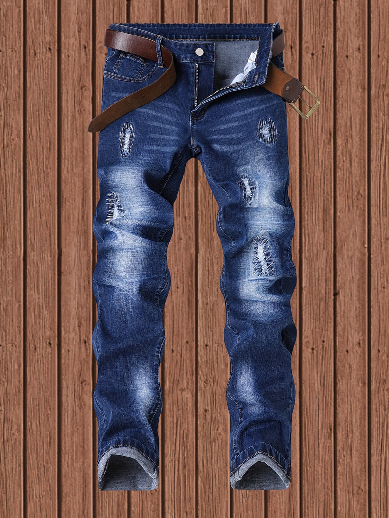 Men's Slim-Fit Stretch Denim Jeans in Dark Blue, Suitable for All Seasons.