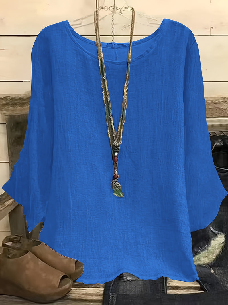 Plus-size Casual Women's Clothing, Round Neck Three-quarter Sleeve.