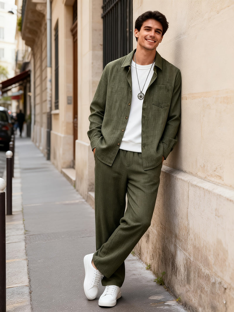 Men's Solid Color Single Patch Pocket Suit Collar Long Sleeve.