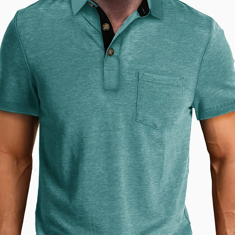 Men's Plaid Collar Pocket T-shirt.