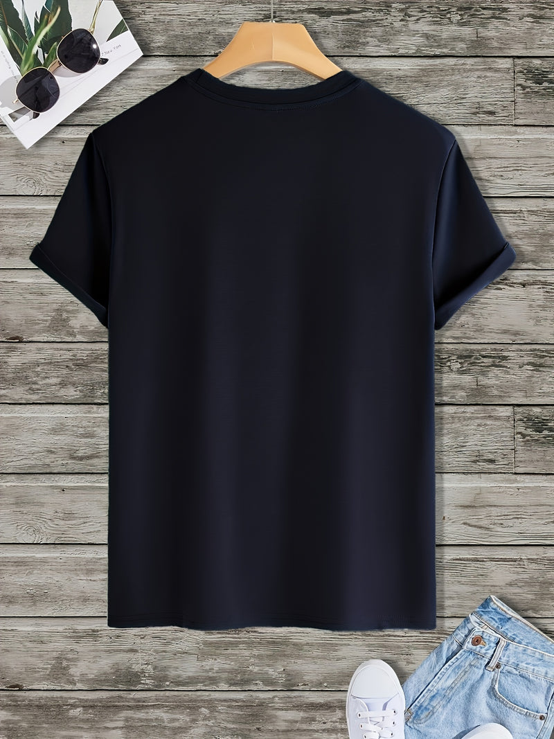 Men's Poker Card Pattern Summer Casual Crew Neck Short T-Shirt.
