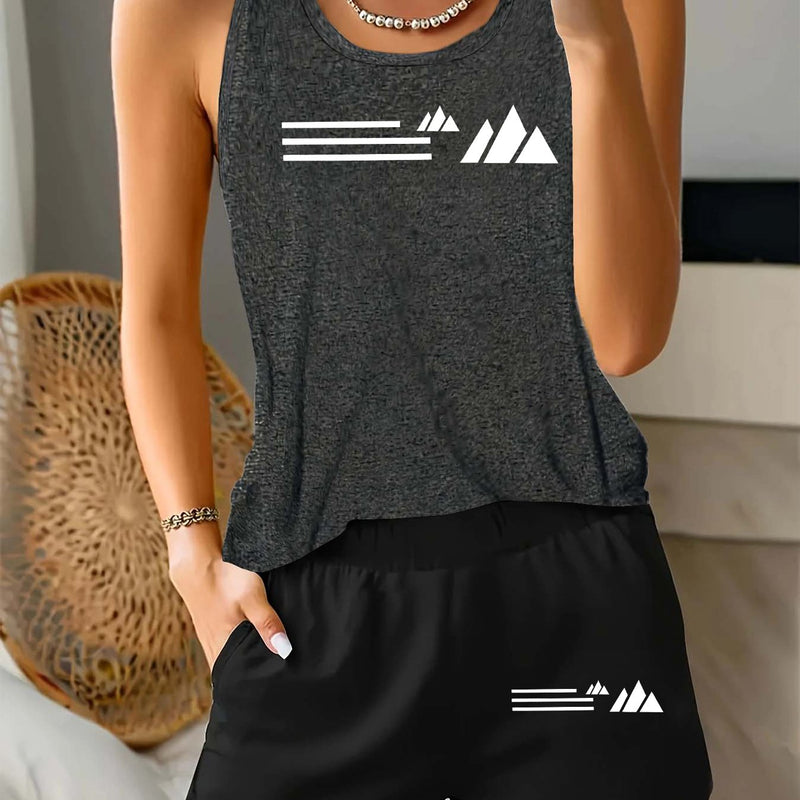 Women's Sportswear Summer Casual Fashion Vest + Shorts Fitness 2pcs Set.