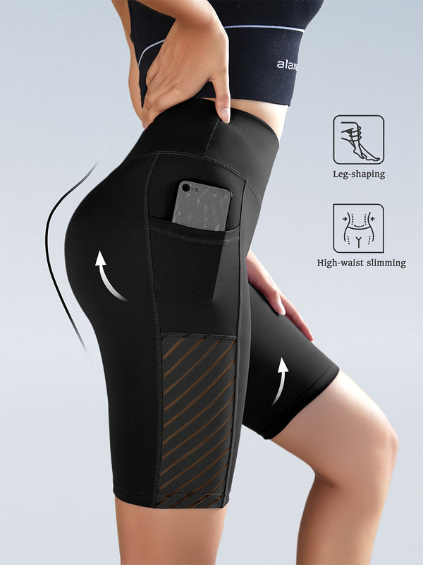 Women'S High-Waisted Mesh Cycling Shorts with Pockets for Outdoor Sports.