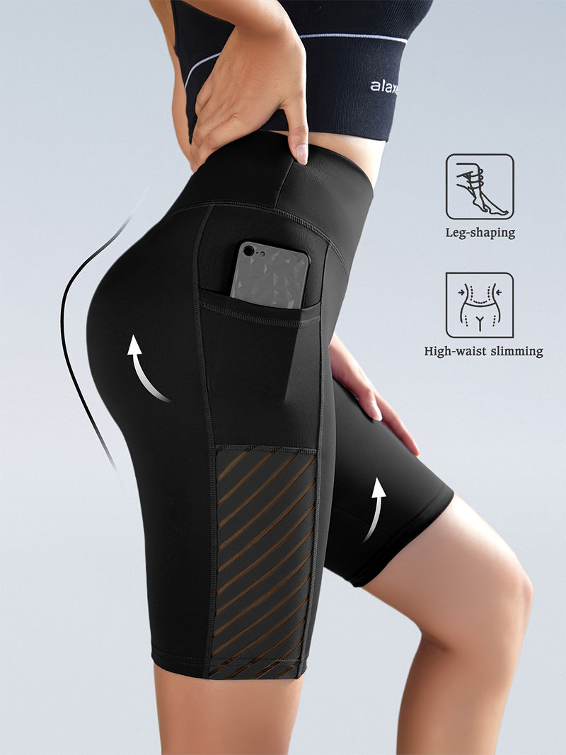 Women'S High-Waisted Mesh Cycling Shorts with Pockets for Outdoor Sports.