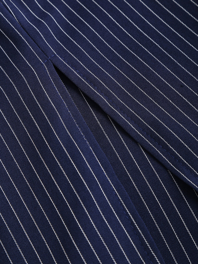 Women's Elegant Vertical Striped Dress with Removable Belt.