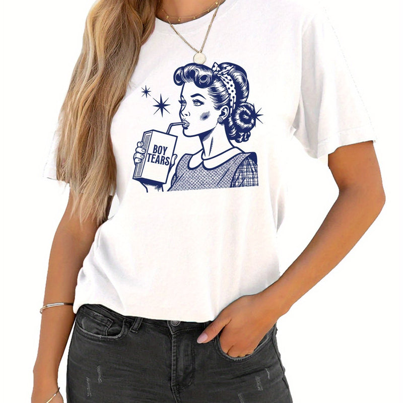 Women’s Graphic Print T-shirt, Short Sleeve Crew Neck Casual.