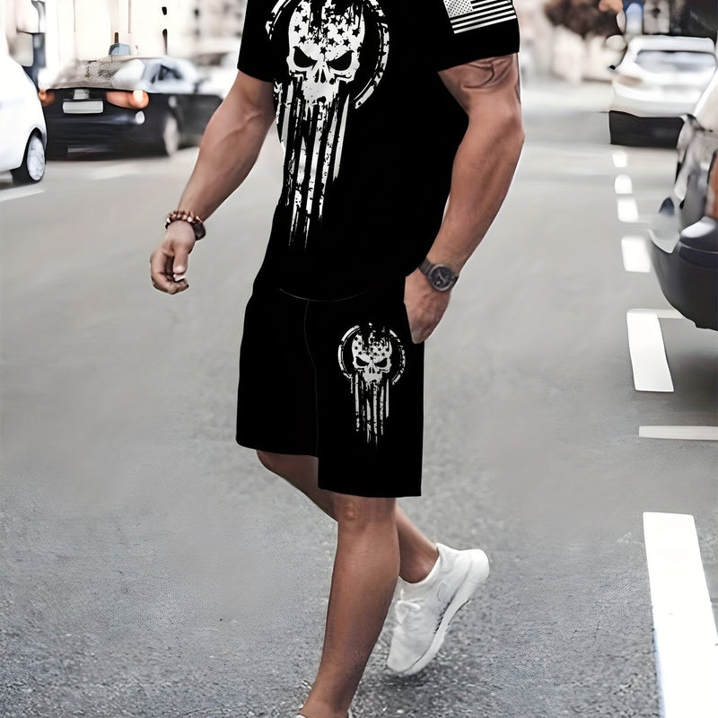 2pcs Men's Casual Fashion Set, Round Neck Short Sleeve T-Shirt.