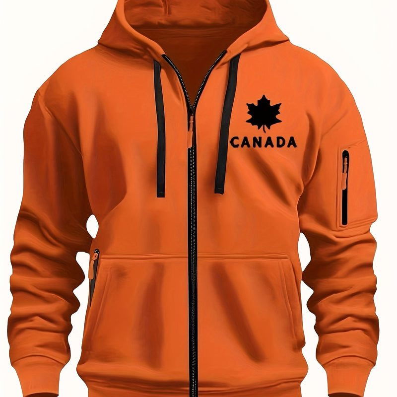 Men's Hoodie. Solid Color Long Sleeve Open Front Hooded Sweatshirt Jacket.