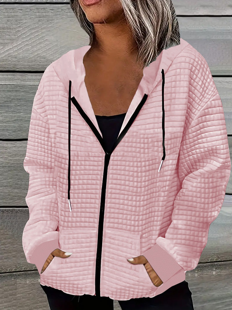 Women's Casual Waffle Zip-Up Hoodie.