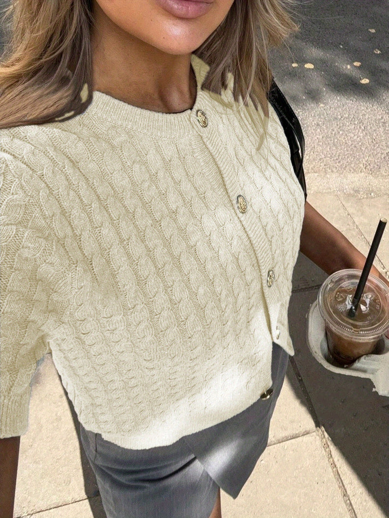 Women's Button-Front Solid Color Cable Blouse.