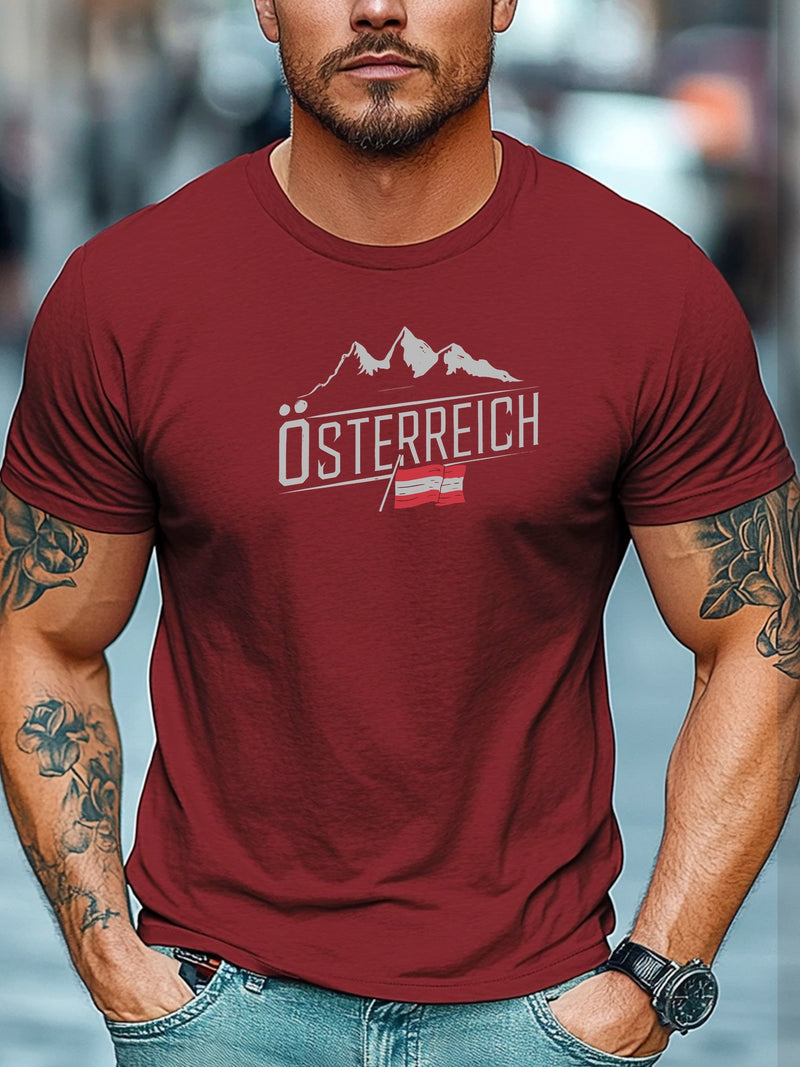 Men's Austrian Pattern Summer Casual Crew Neck Short T-Shirt.