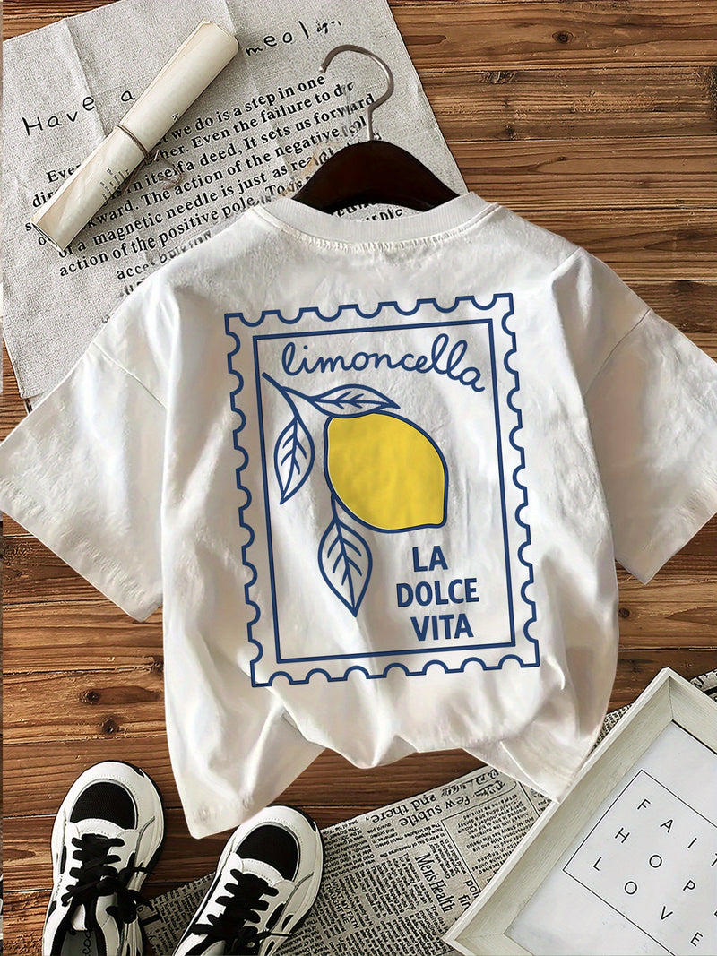 Graphic Print T-shirt, Short Sleeve Crew Neck Casual Top.