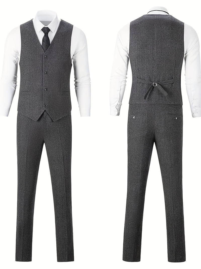 Men's 3pcs Suit Made of Blended Herringbone Fabric.