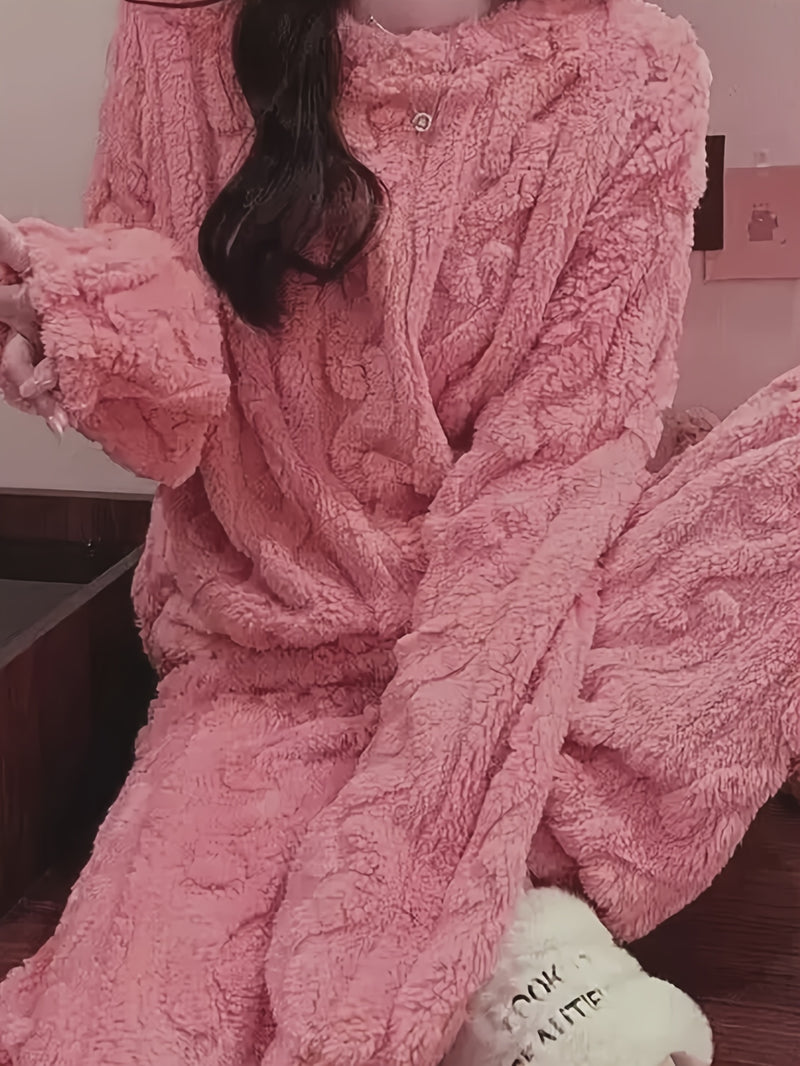 Two-Piece Set, Women's Coral Fleece Pajamas for Autumn And Winter.