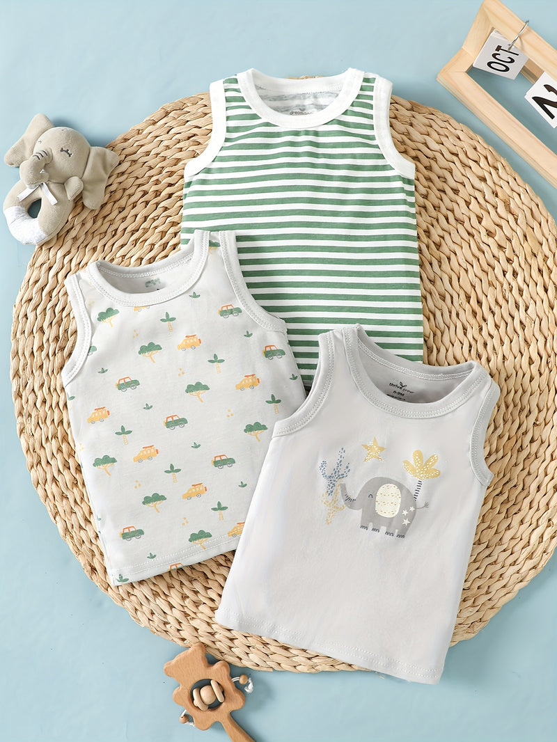 3pcs Spring/summer Newborn Baby Boy Sleeveless T-shirt Set.