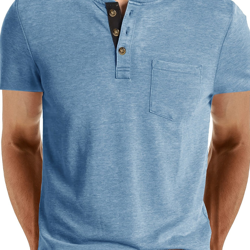 Men's Henley Round Neck Short Sleeve T-Shirt.
