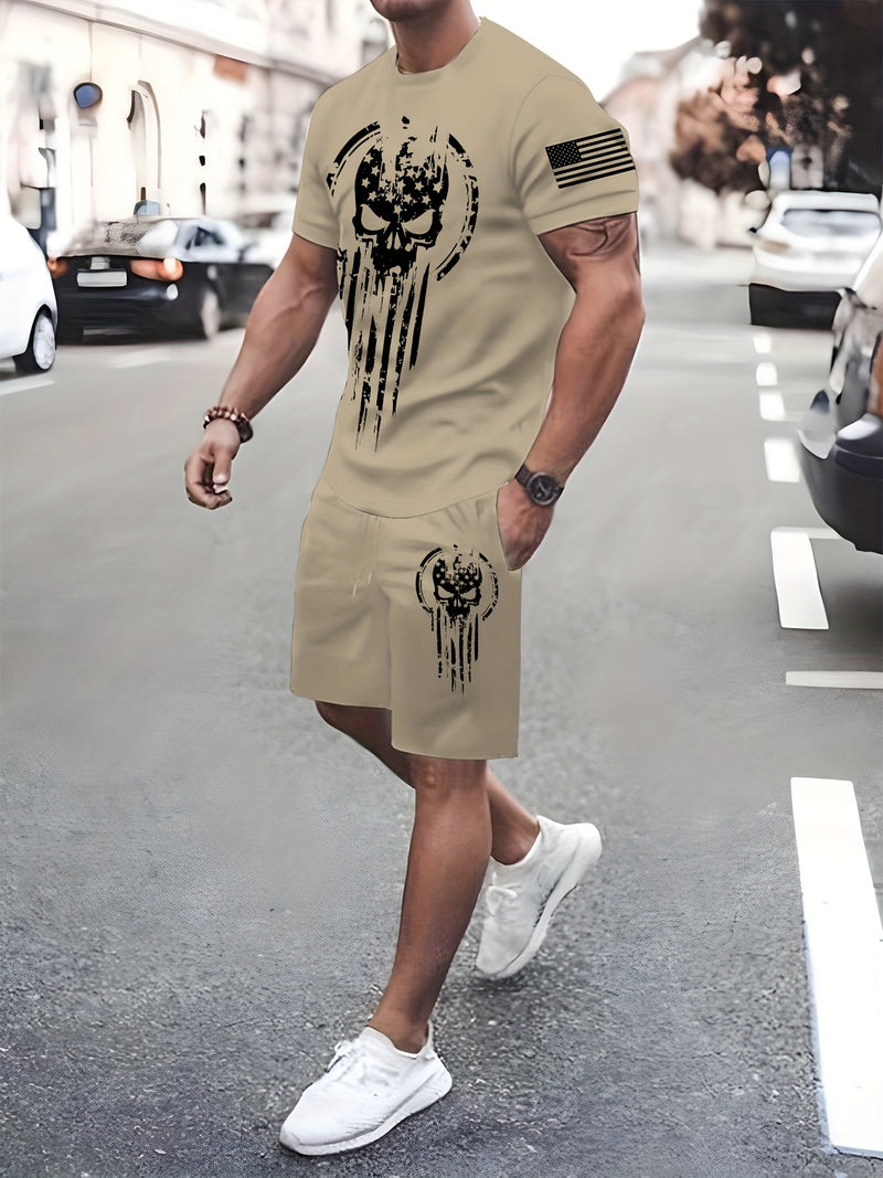 2pcs Men's Casual Fashion Set, Round Neck Short Sleeve T-Shirt.