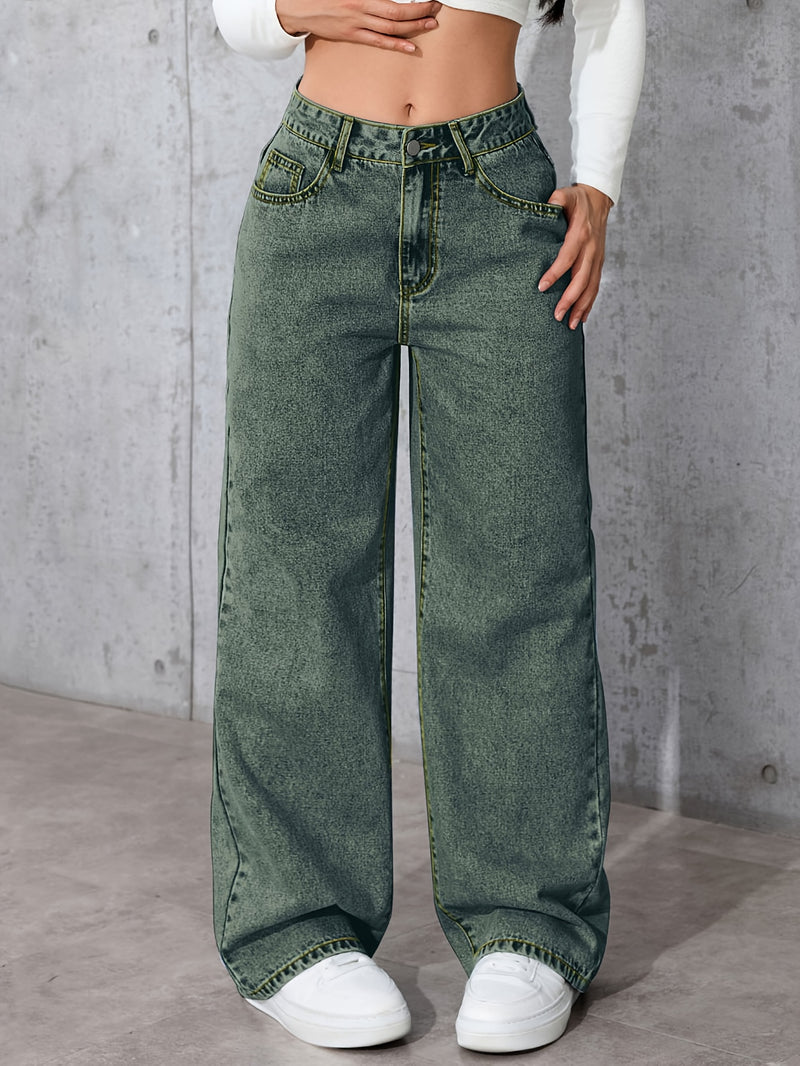 Women's High-Waisted Minimalist Versatile Vintage Wide-Leg Jeans.