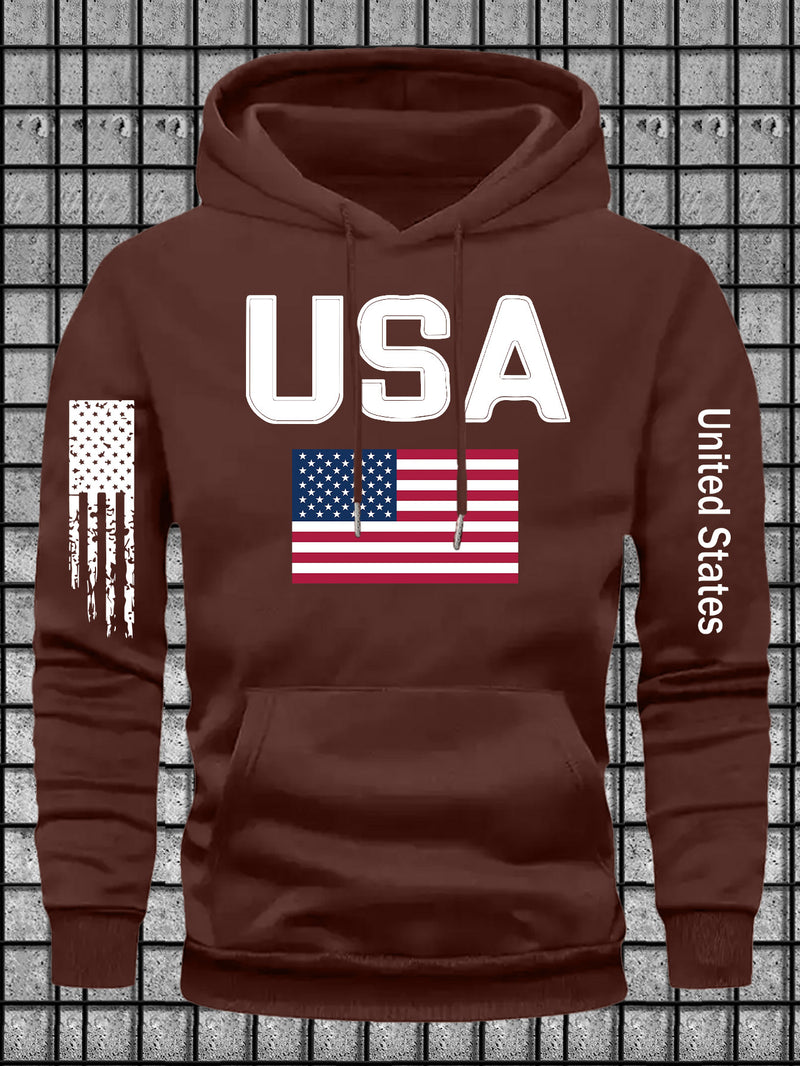 Men's Casual Versatile Stylish Hoodie with USA Letter Print.