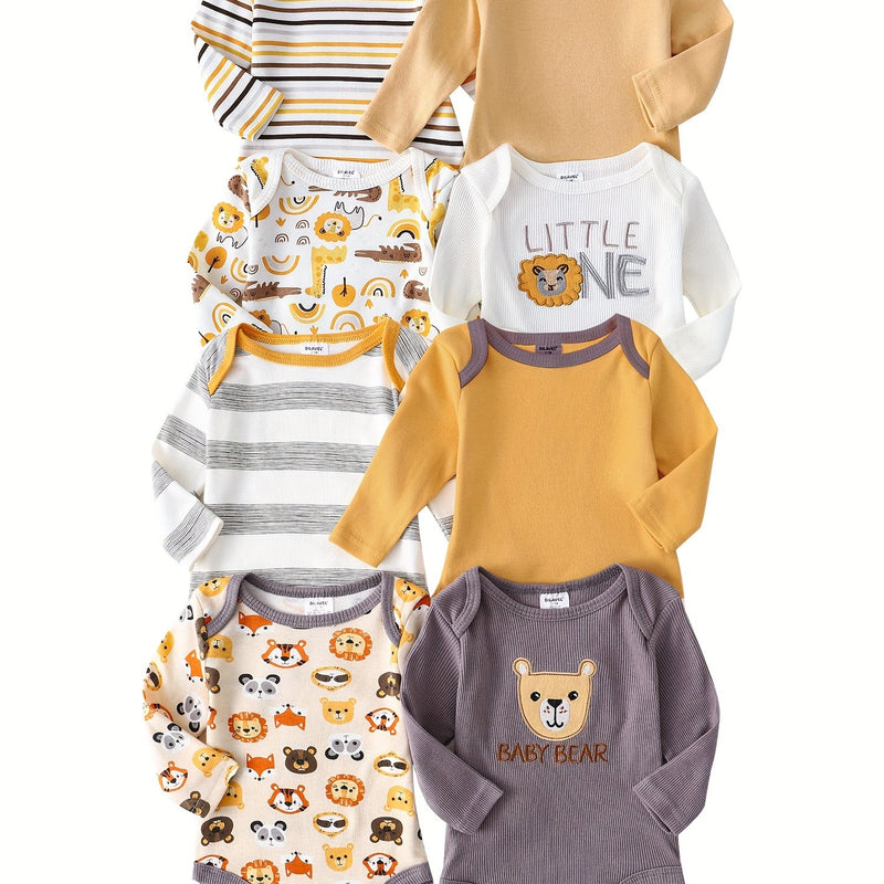 8pcs New Autumn And Winter Long-Sleeve Onesies for Boys And Girls.