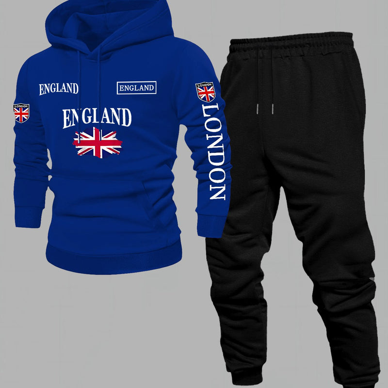 Men'S Print 2pcss Set, Casual HoodedSweatshirt and Joggers Suit.