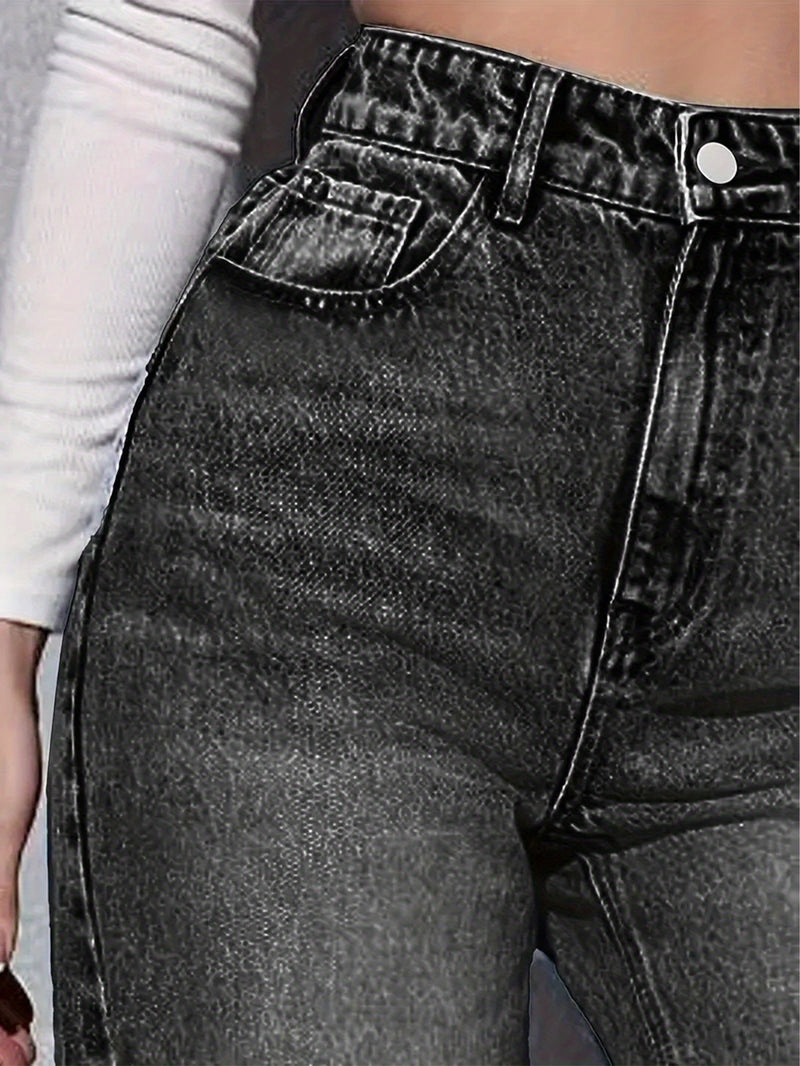 Women's Stretchy Retro Slim-Fit Straight-Leg Black Jeans.