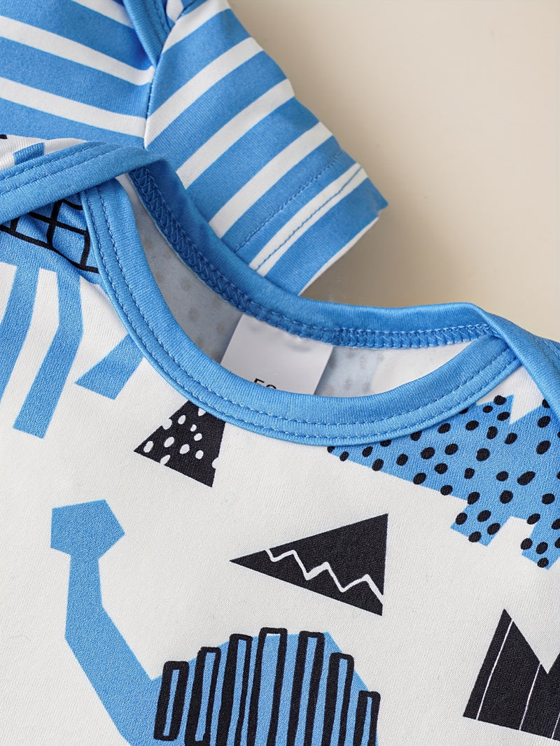 Baby 3pcs Printed Short Sleeve Triangle Bodysuit Cute Crawling Suit.