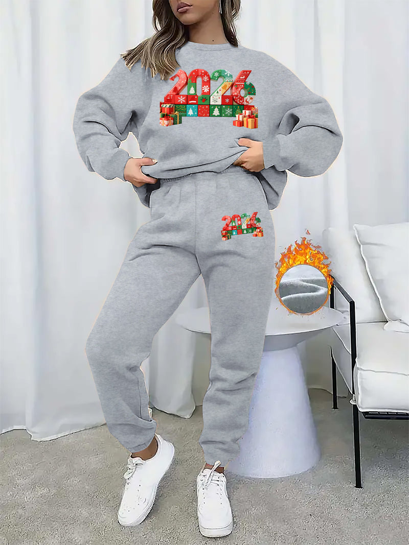 Women's Pullover Round Neck Sweatshirt And Tapered Pants Two-Piece Set.