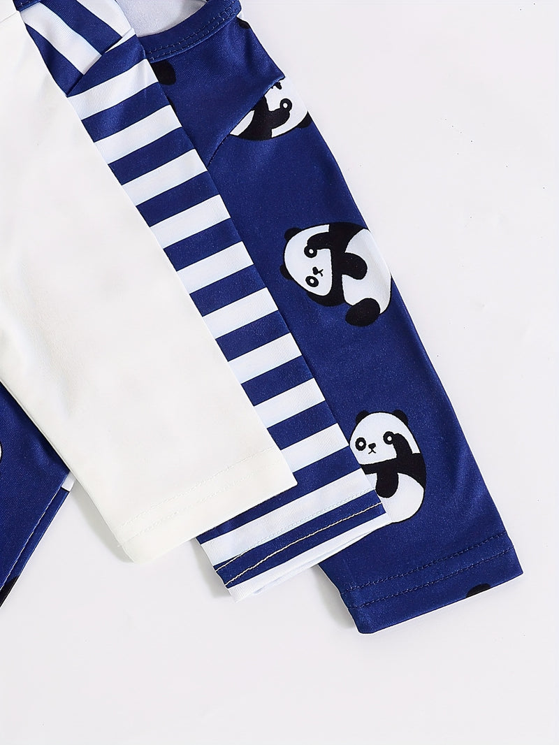 4-Season Cute Panda Striped Solid Color Newborn Baby Crawling Romper.