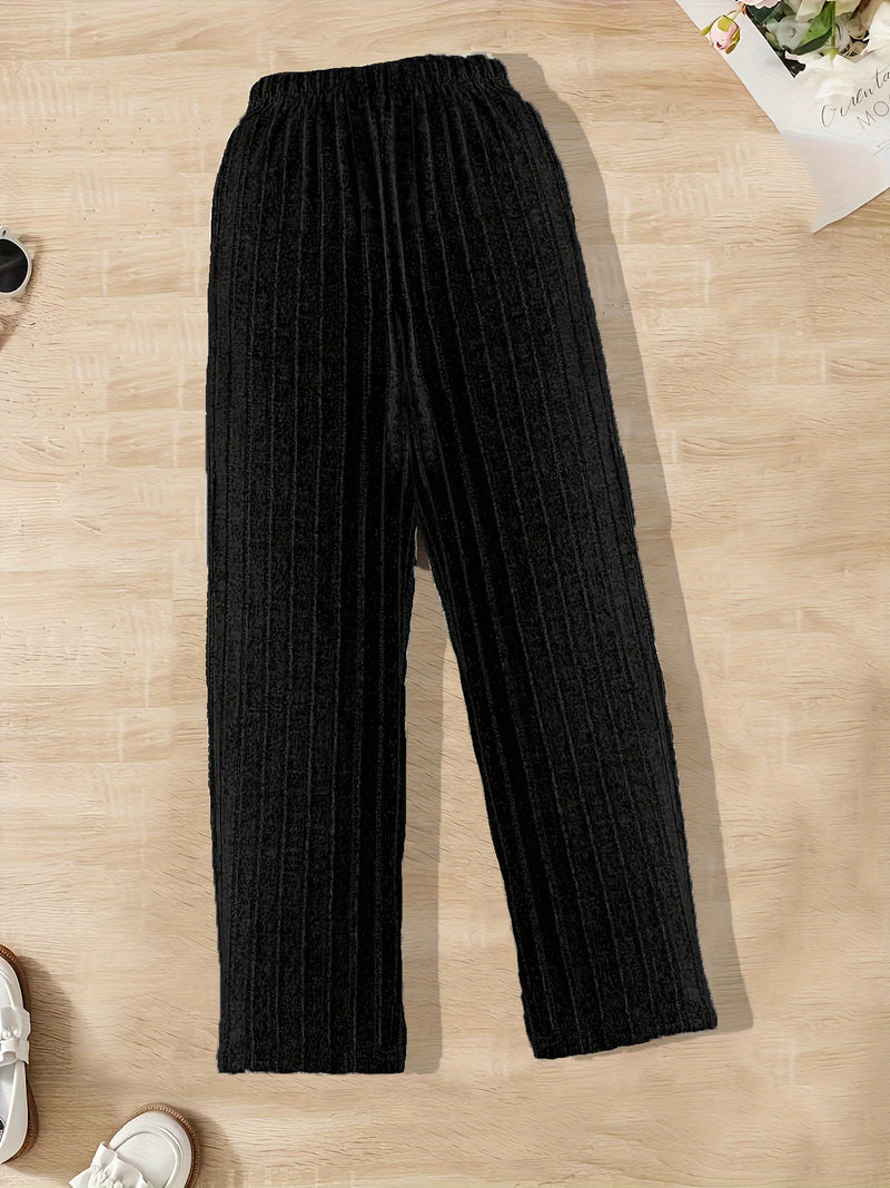 3pcs Set of Solid Color Comfortable Ribbed Straight-Leg CasualnPants for Women.