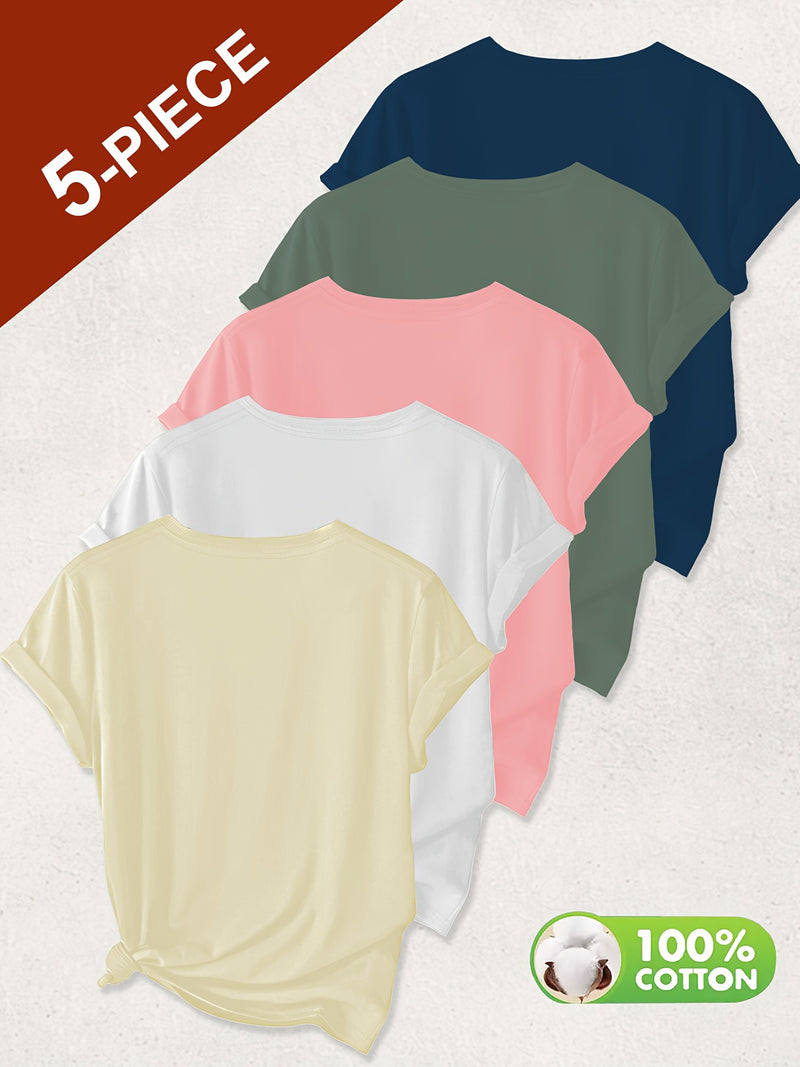 5pcs Women’s Solid Color Pure T-Shirts.