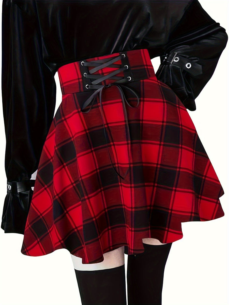 Directional Women's Waist-Tied Plaid Skirt.
