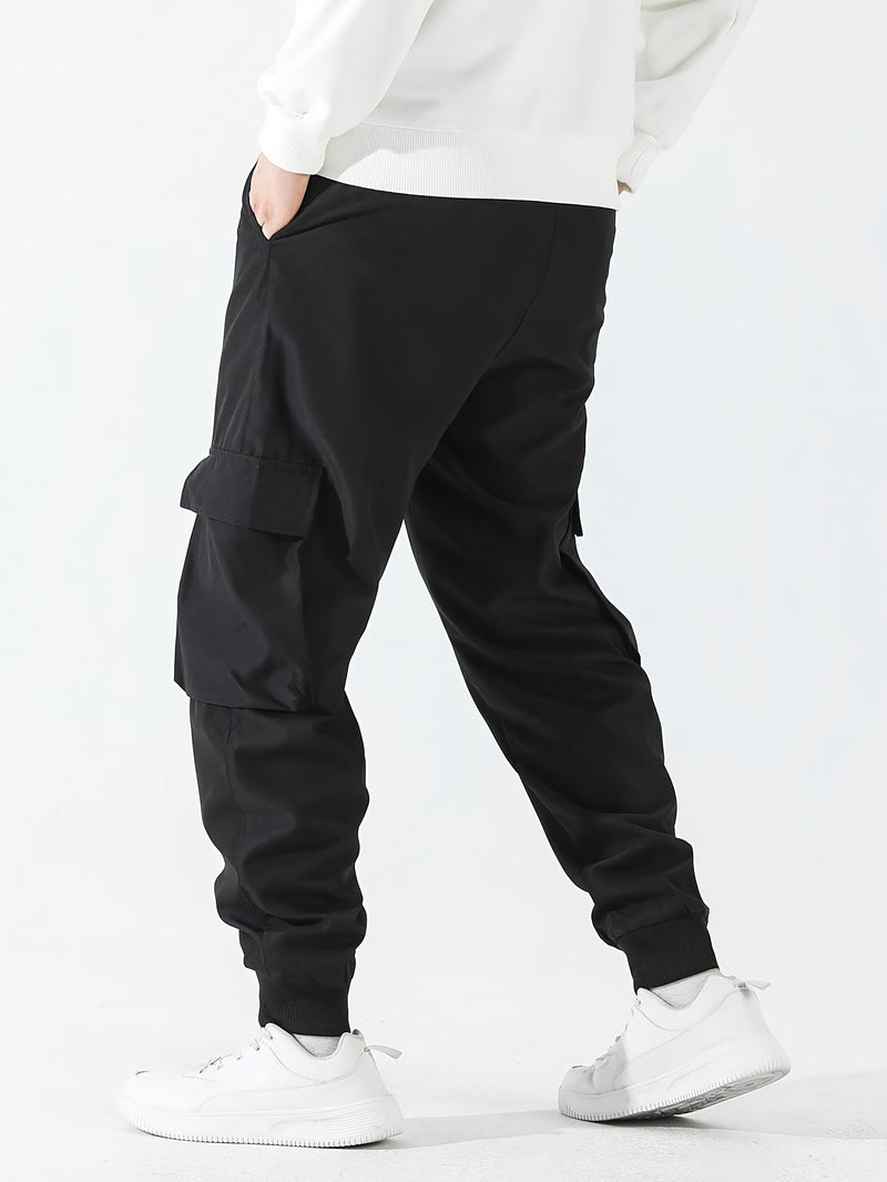 Men's Casual Cargo Pants with Multiple Pockets & Letter Print.