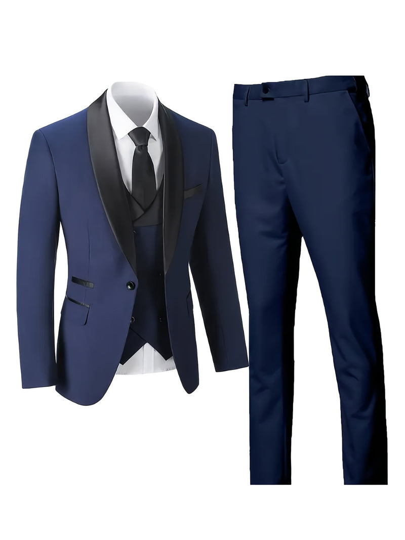Men's 3pcs Suit Set, Jacket + Vest+ Trousers.
