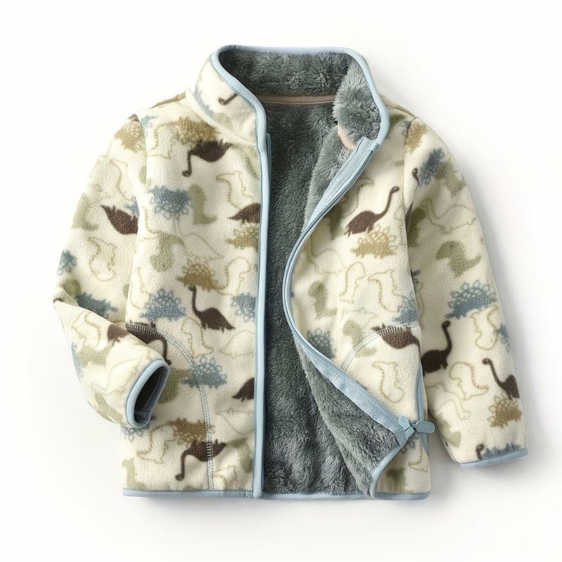 Boys' Cartoon Dinosaur Print Fleece Jacket Autumn/Winter.
