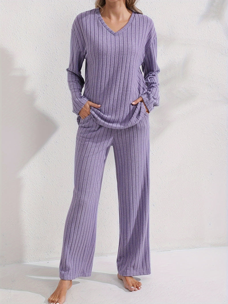 Women’s Simple Long Sleeve and Pants Solid Color Comfortable Fashion.