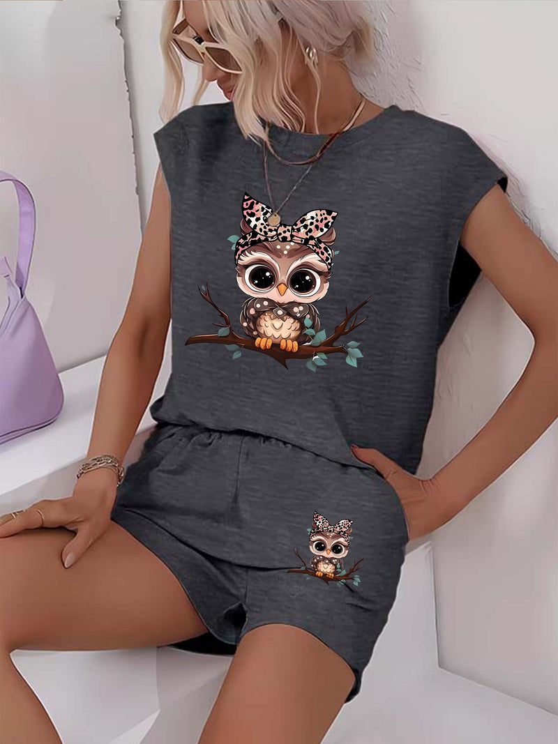 Women’s Graphic Print Two Piece Set, Short Sleeve T-shirt & Shorts.