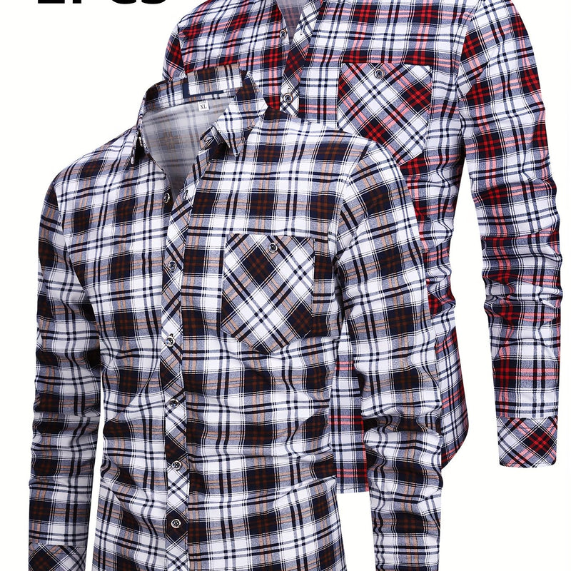 Set of 2 Long-Sleeve Men's Shirts for Autumn.