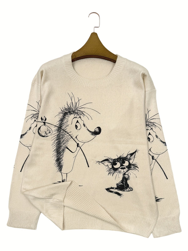 Women's All Over Printed Long Sleeve Universal Crew Neck Lightweight Sweater.