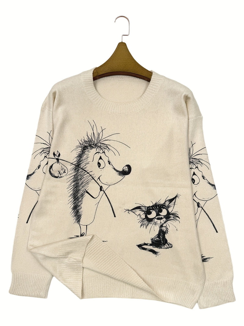 Women's All Over Printed Long Sleeve Universal Crew Neck Lightweight Sweater.