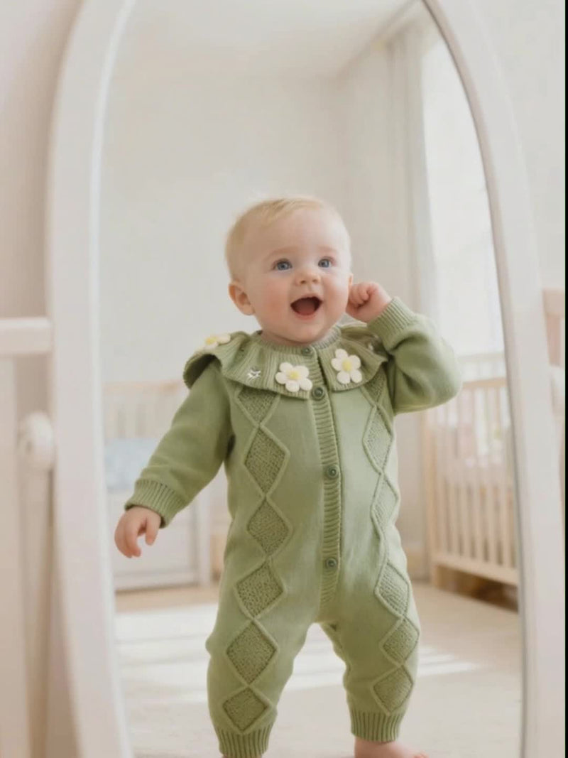Infant Baby Girl Ruffle Collar White Floral Embroidery Cardigan.