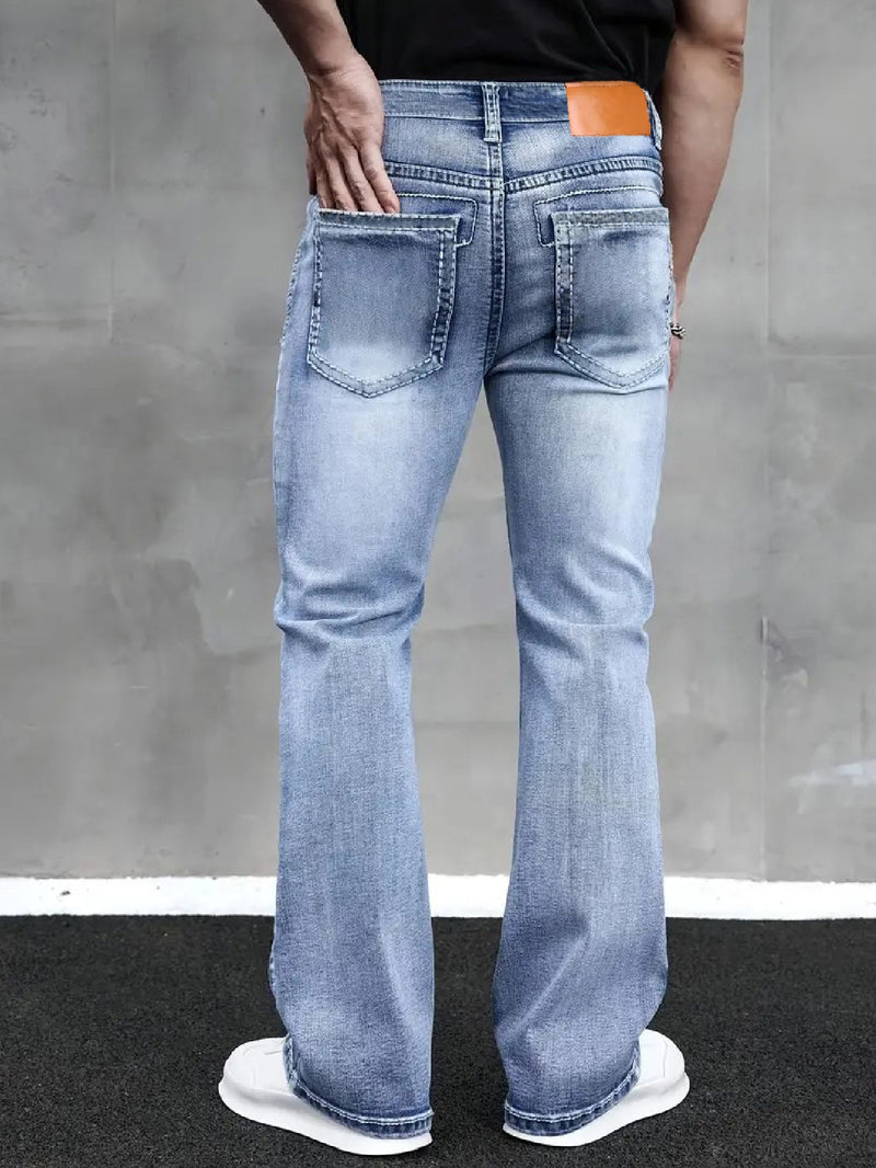 Men's Stretch Simple Straight-Leg Jeans in Light Blue.